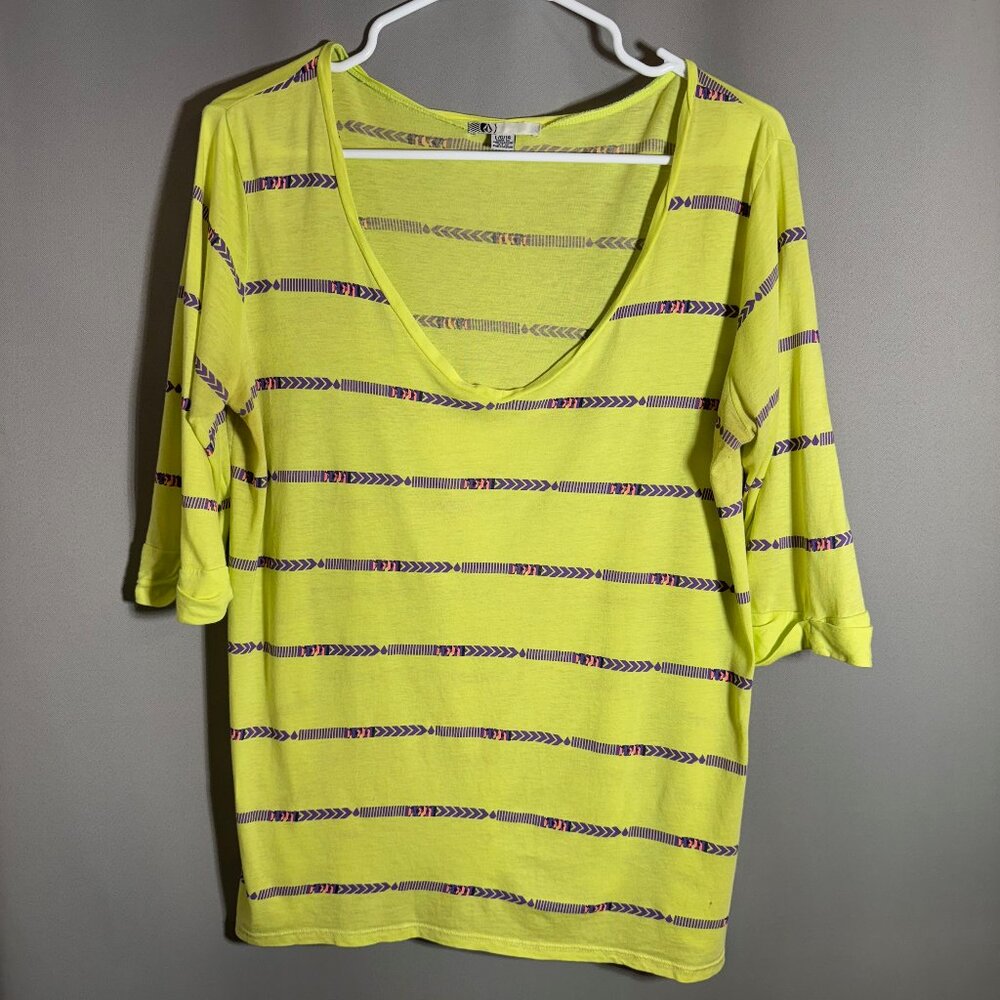 Volcom Neon Yellow 3/4 Length Sleeve Shirt, Womens Size Large